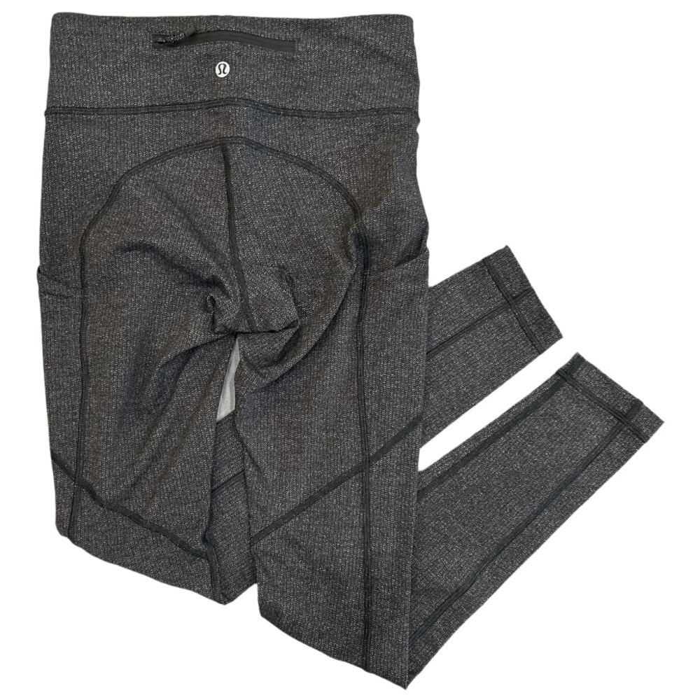 Lululemon perfect logo dark Gray Leggings with pockets small size 4 EUC